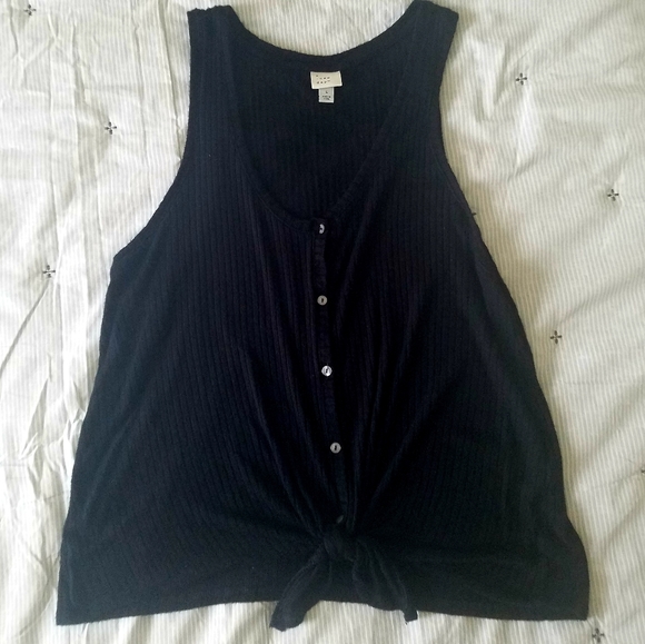 a new day Tops - Black ribbed tie front tank